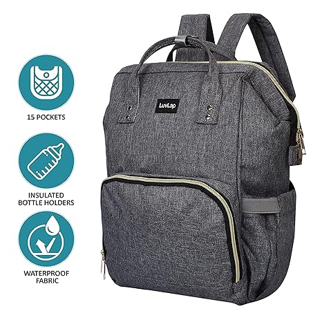 LuvLap Lily Travel Multifunctional Waterproof Diaper Bag-Backpack Cum Tote Bag (Grey)
