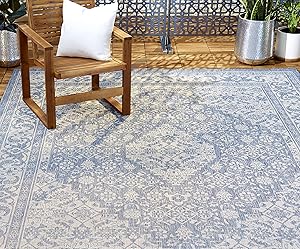 Home Dynamix Nicole Miller Patio Country Dahlia Indoor/Outdoor Area Rug 7'9"x10'2", Traditional Medallion Blue/Gray