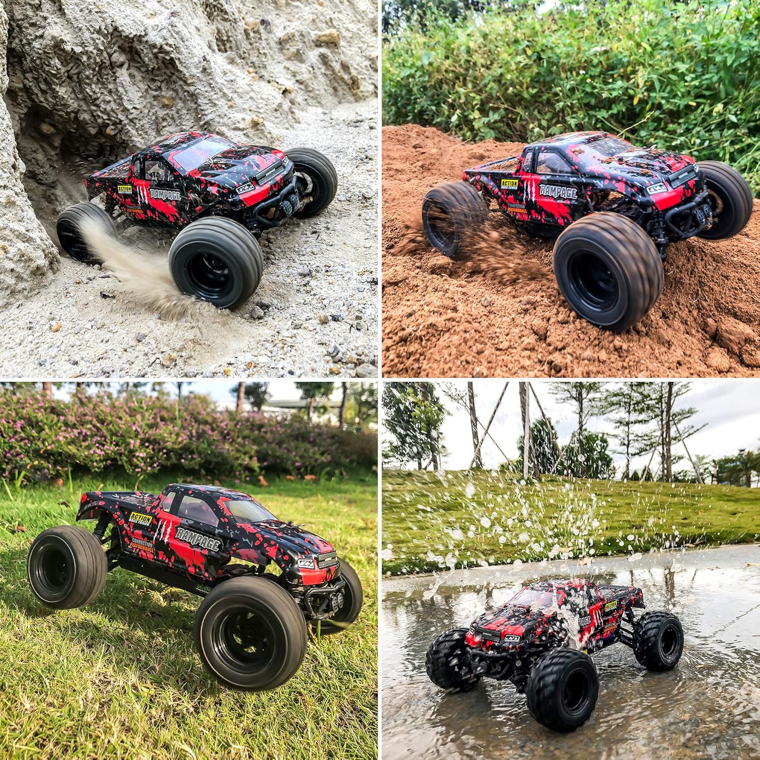 HAIBOXING 1:18 Scale All Terrain RC Car 36KM/H High Speed, 4WD Electric Vehicle,2.4 GHz Radio Controller, Included 2 Batteries and A Charger,Waterproof Off-Road Truck (Red): Toys & Games