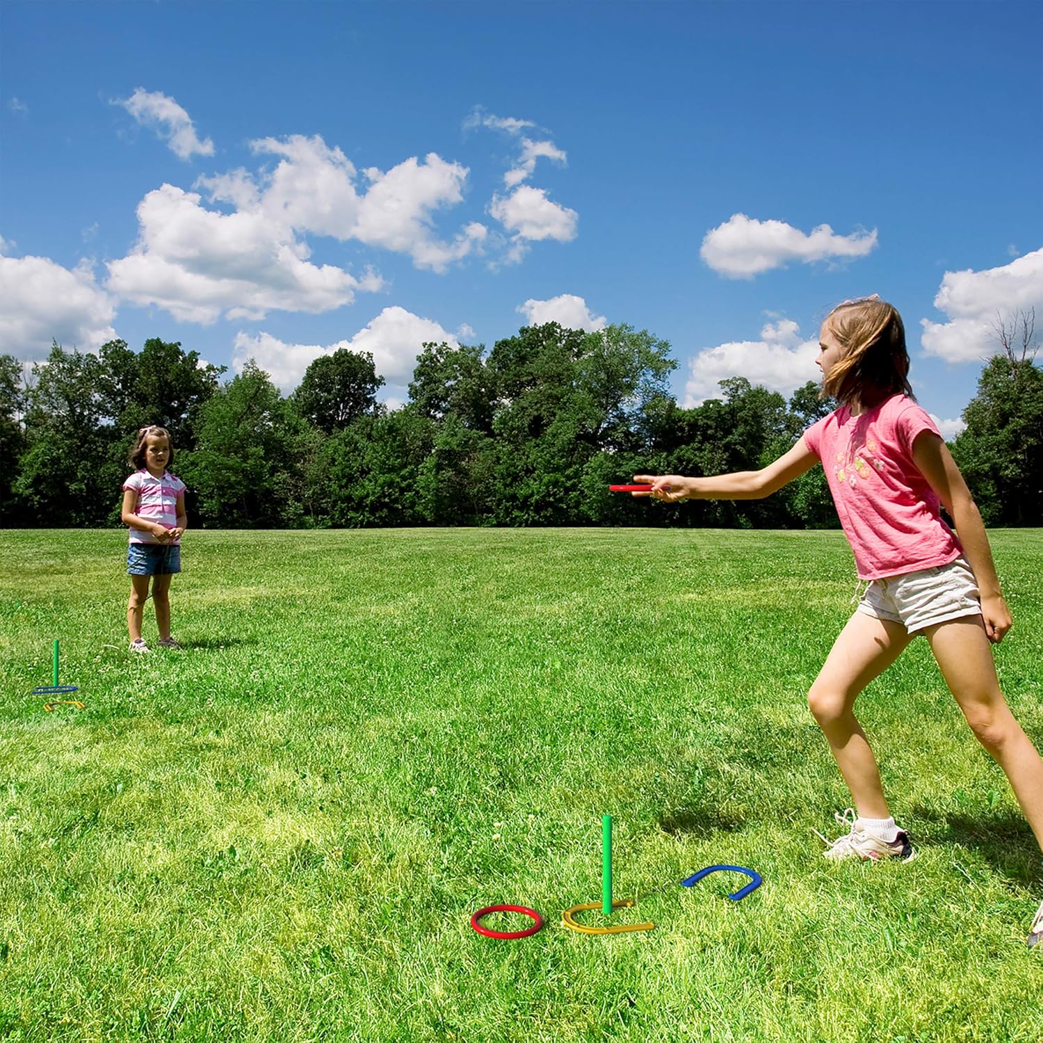 Hey! Play! 2-in-1 Horseshoe and Ring Toss – Outdoor Combo Two-Player Skill Game Set for Kids and Beginners – Picnic, Cookout, Beach and Backyard: Toys & Games