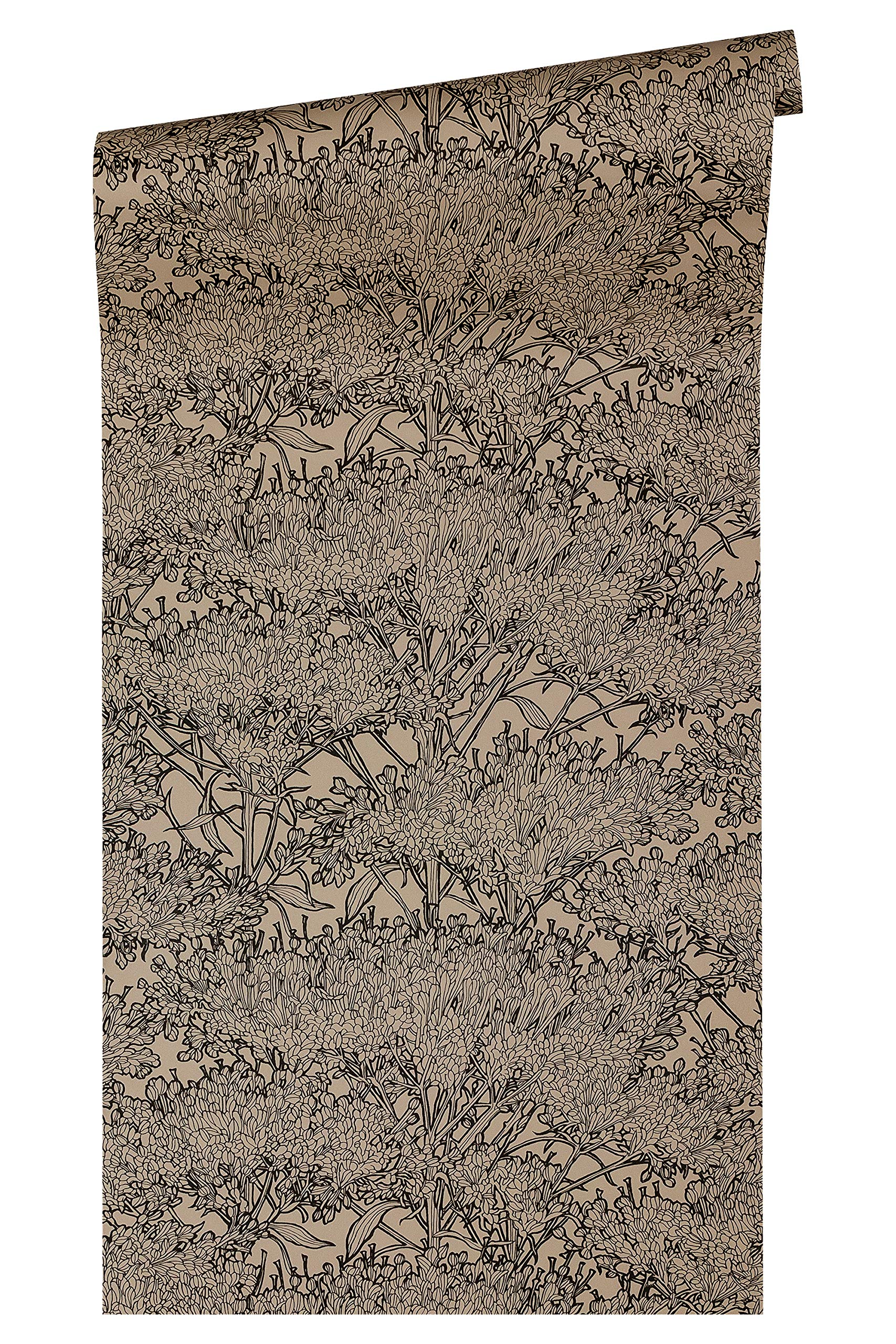 Architects Paper Absolutely Chic Non-Woven Wallpaper with Flowers Floral 10.05 m x 0.53 m Black Grey Beige Made in Germany 369725 36972-5