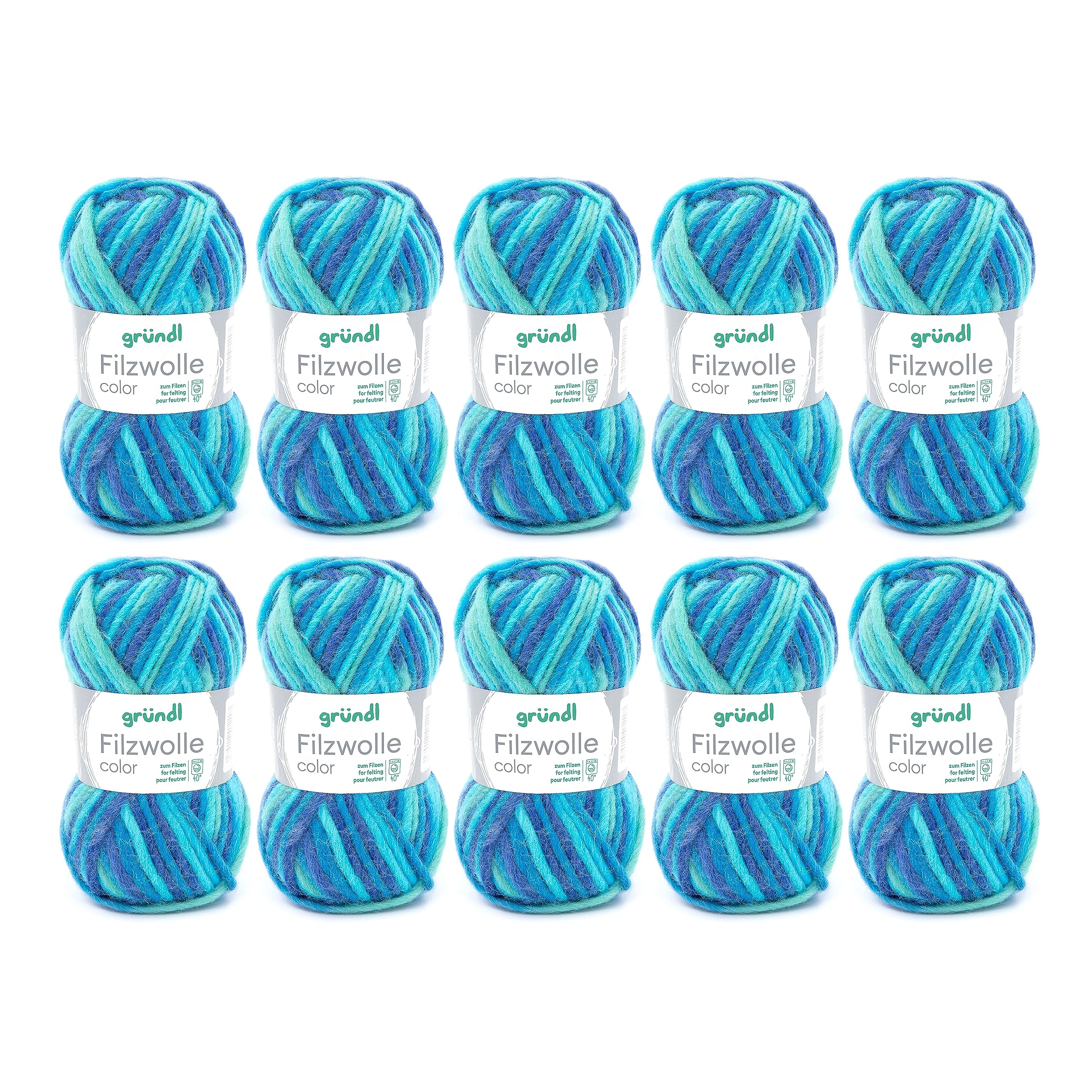 Gründl 2614/42 coloured felt wool value pack: 10 balls 50 g each, wool, aqua multicolor, 31 x 32 x 6 cm — image 1