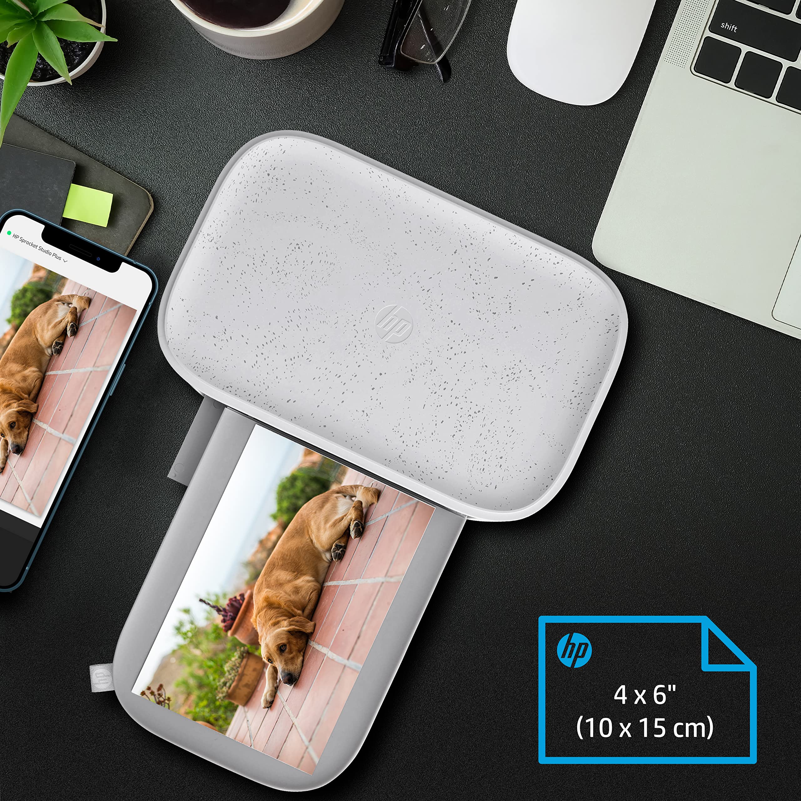 HP Sprocket Studio Plus 4x6 Wireless Instant Photo Printer, 118 Sheets + 3 Cartridges, Wi-Fi, Premium Dye Sublimation, Compact Home Use, Prints Vibrant Color Pictures, Editing App for Fun Photos