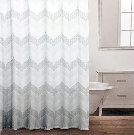Caro Fabric Shower Curtain Muted Beige Tan Gray Geometric Wavy