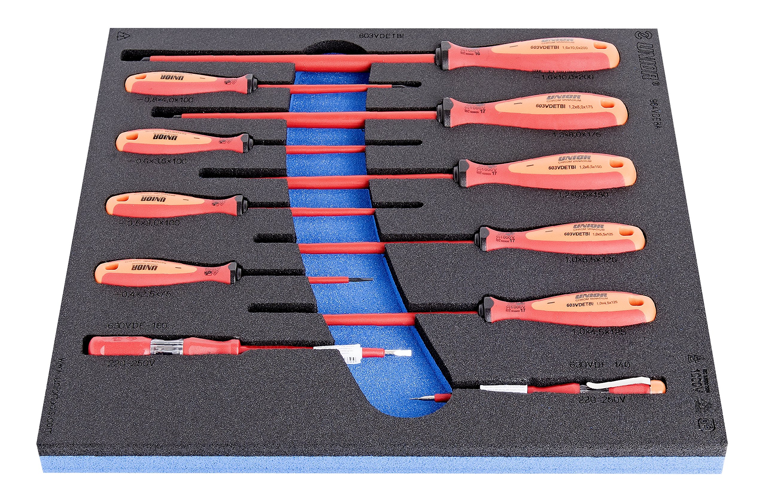 Unior 964VDE8A 621800 SOS Modular Electricians Screwdriver Set with 3 Component Handle for Slotted Screws Protective Insulated Black
