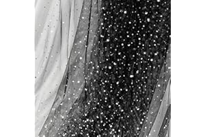 Homiest Glitter Tulle Fabric Rolls with Star Moon Sequin, 1 Yard x 54 Inch Wide Tulle Bolt Black Tulle Rolls Bulk, Tulle Netting Fabric for Tutu Skirt Bridal Veil Wedding Arch Party Decorations