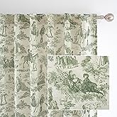 DriftAway 100% Blackout Toile Linen Curtains for Bedroom Double Layer Farmhouse French Country Vintage Printed Pattern Therma
