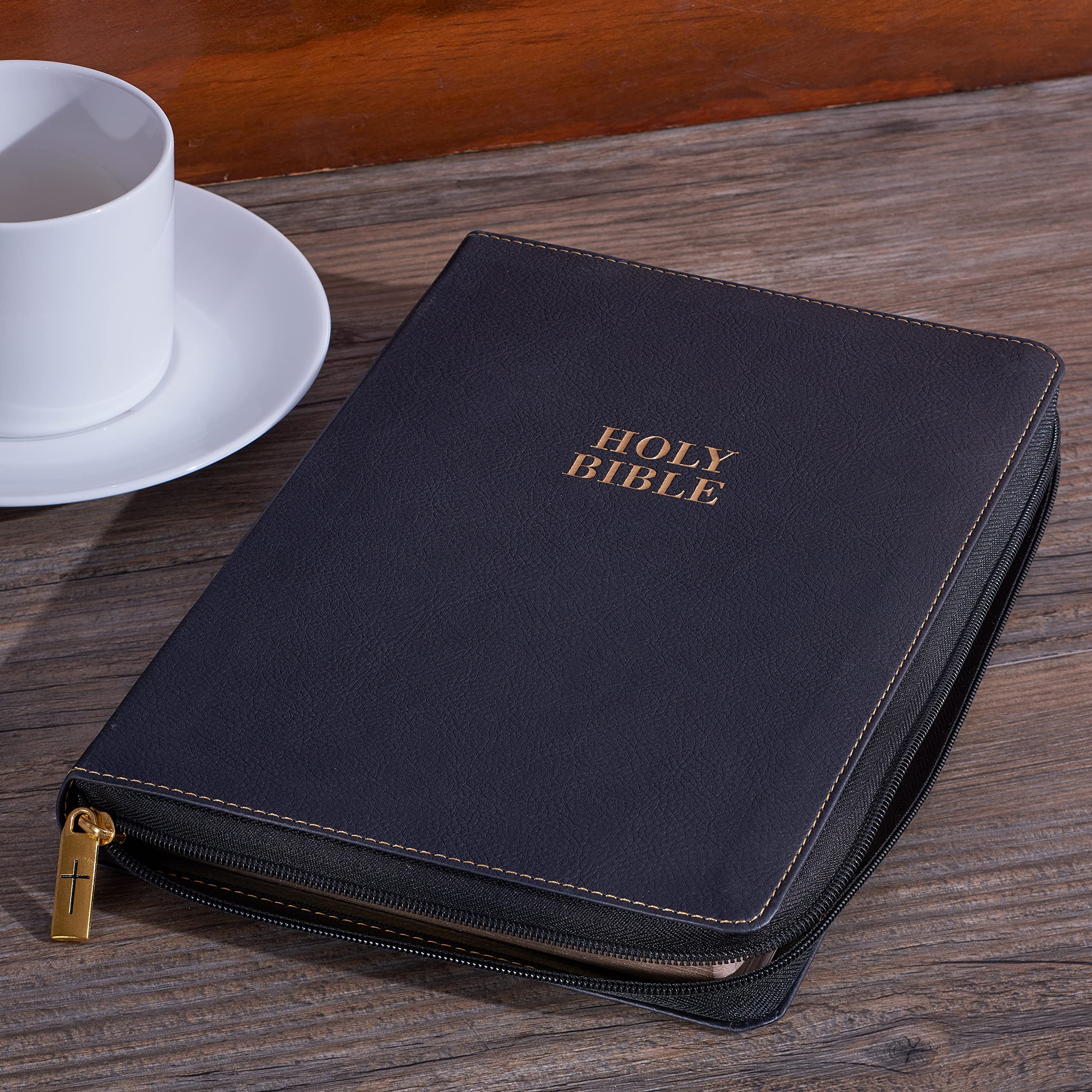 KJV Holy Bible, Thinline Large Print Faux Leather Red Letter Edition Thumb Index & Ribbon Marker, King James Version, Black, Zipper Closure (KJV Thinline LP Editions) KJV Holy Bible, Thinline Large Print Faux Leather Red Letter Edition Thumb Index & Ribbon Marker, King James Version, Black, Zipper Closure (KJV Thinline LP Editions) Imitation Leather