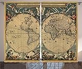 Ambesonne Map Print Curtains, Map of World
