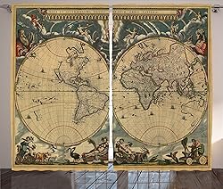 Ambesonne Map Print Curtains, Map of World