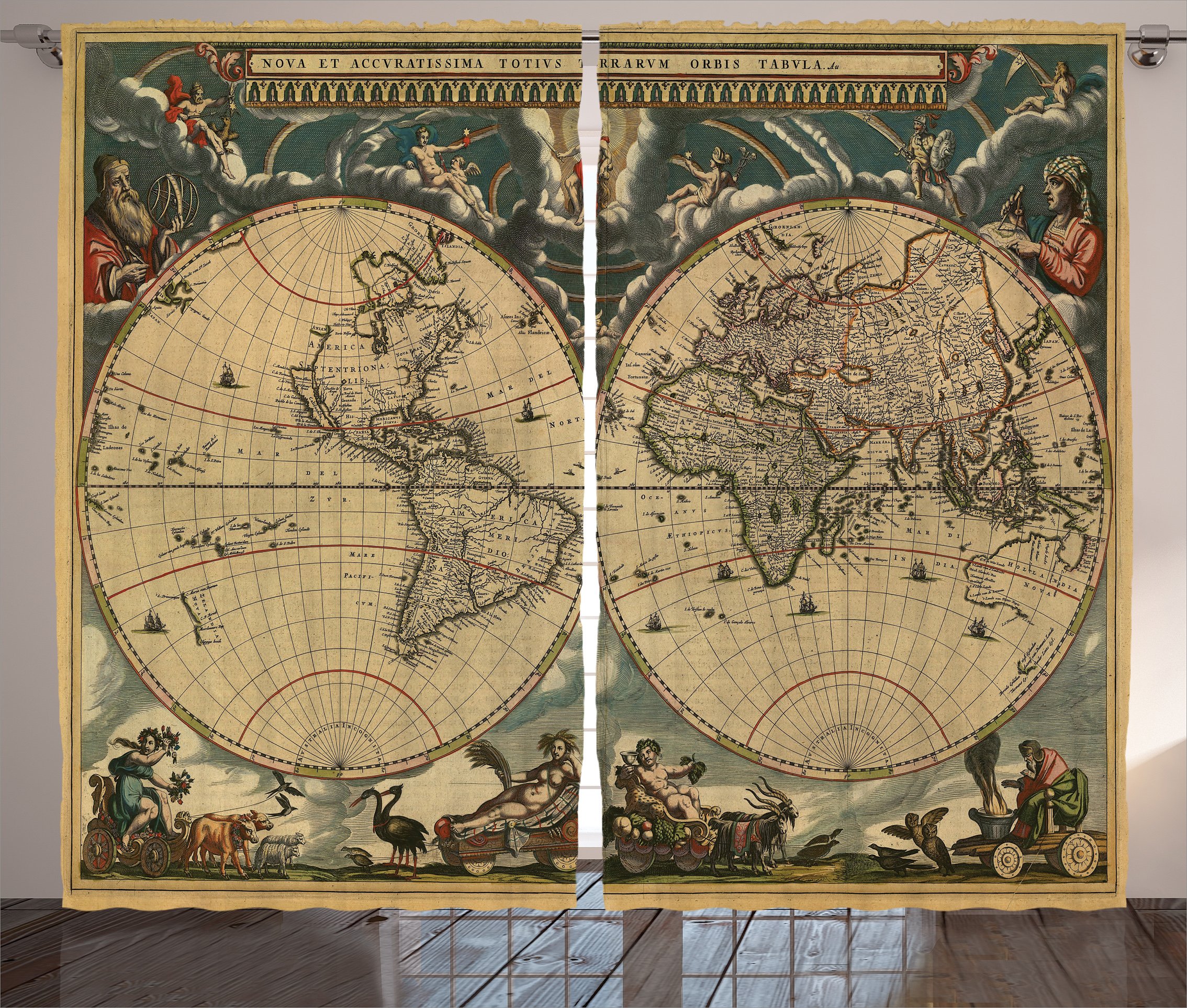 Ambesonne Map Print Curtains, Map of World
