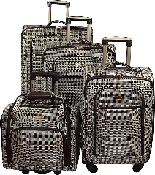 London Fog Sheffield 360ul 4pc Set Brown Cream Houndstooth Plaid