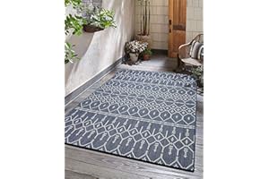 Adiva Rugs Outdoor Indoor Area Rug, Weather Resistant, Easy to Clean, Stain Resistant Floor Mat for Dining Room, Backyard, Deck, Patio (Navy Weiss, 7'10" x 10')