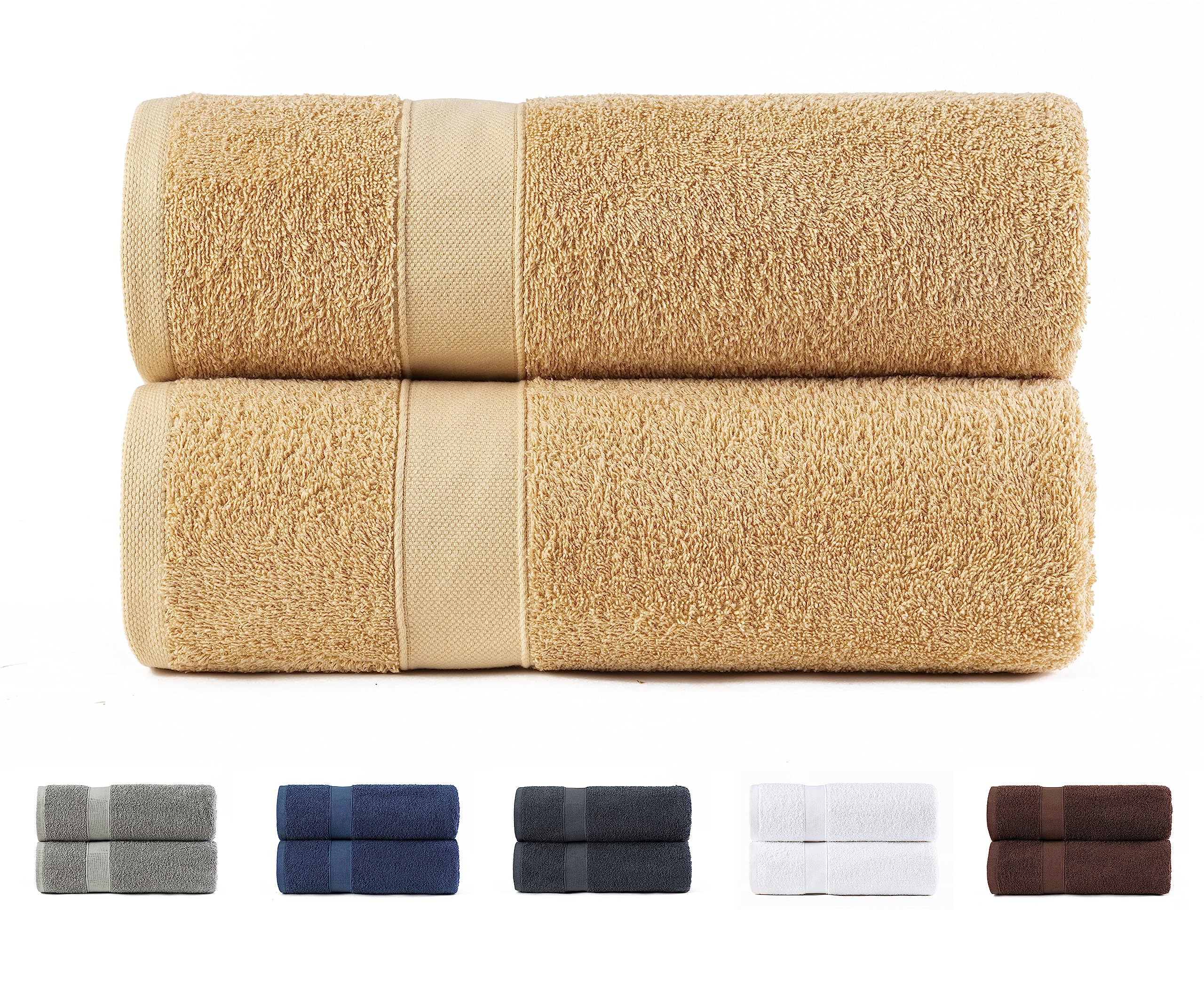 Todocama Set of 2 Shower Towels, 100% Cotton, 550 GSM, Extra Soft, Highly Absorbent and Quick Drying, 70 x 140 cm, Beige