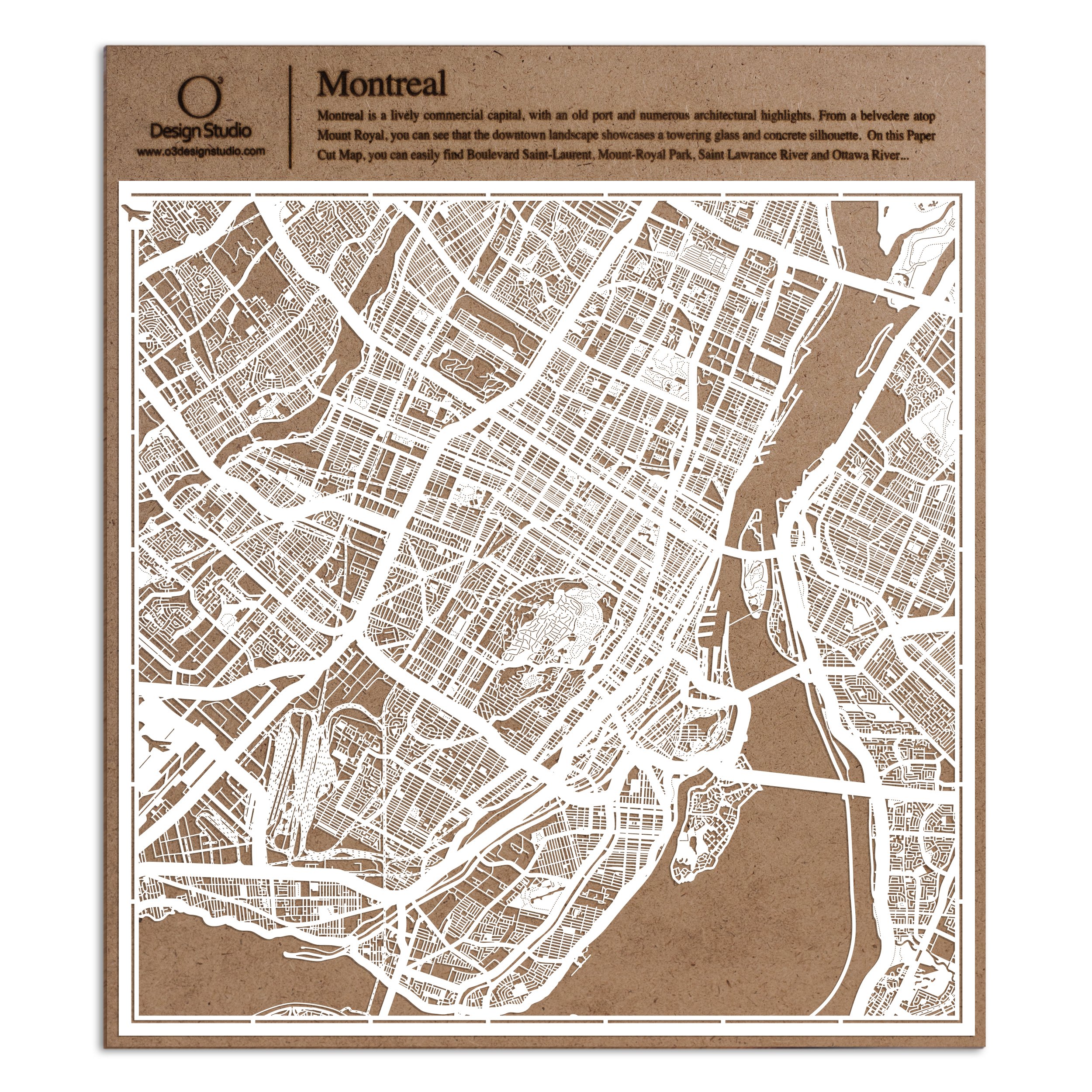 Montreal Paper Cut Map White 12×12 inches Paper Art