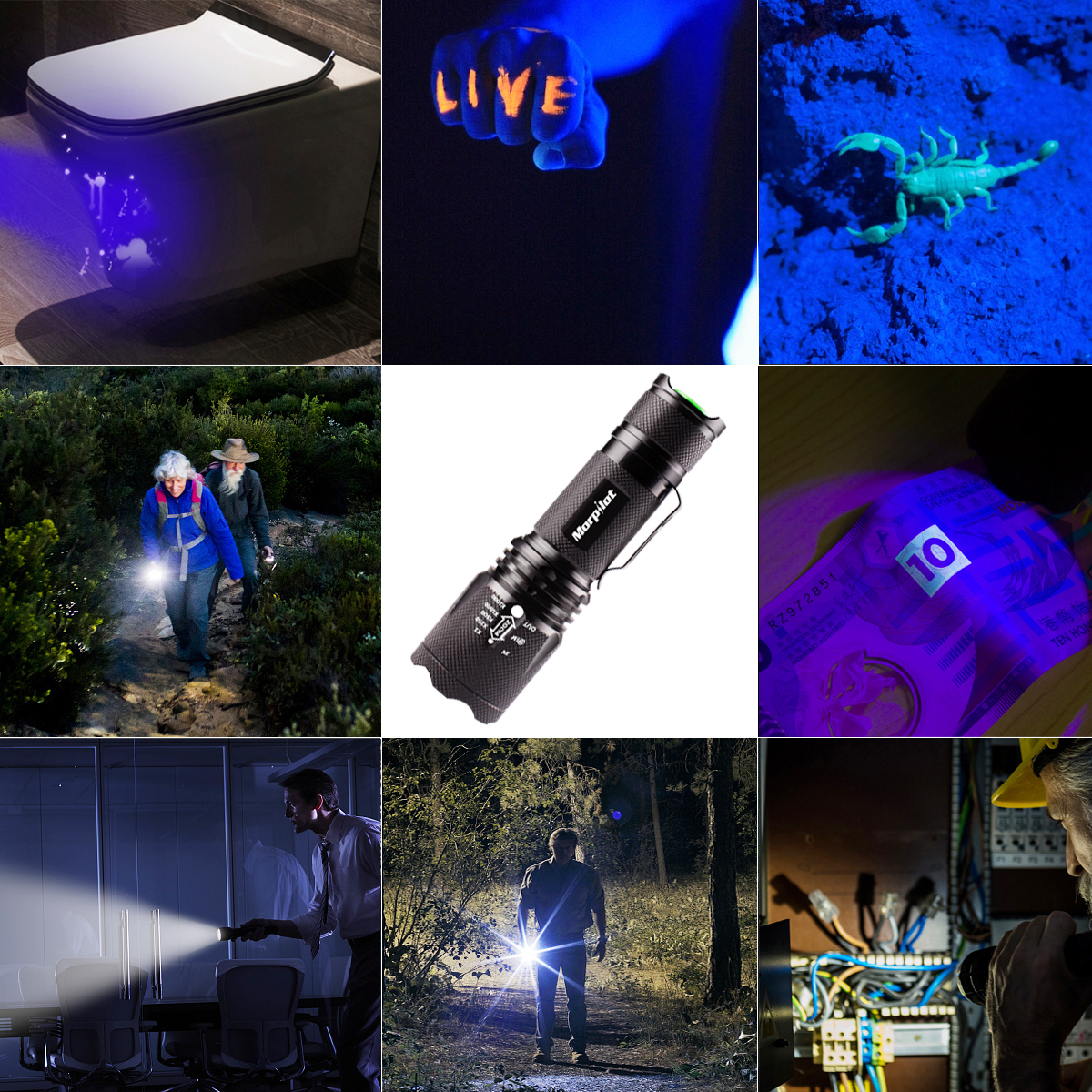 Keenstone 2 in 1 UV Flashlight LED Tactical Flashlight Handheld Black