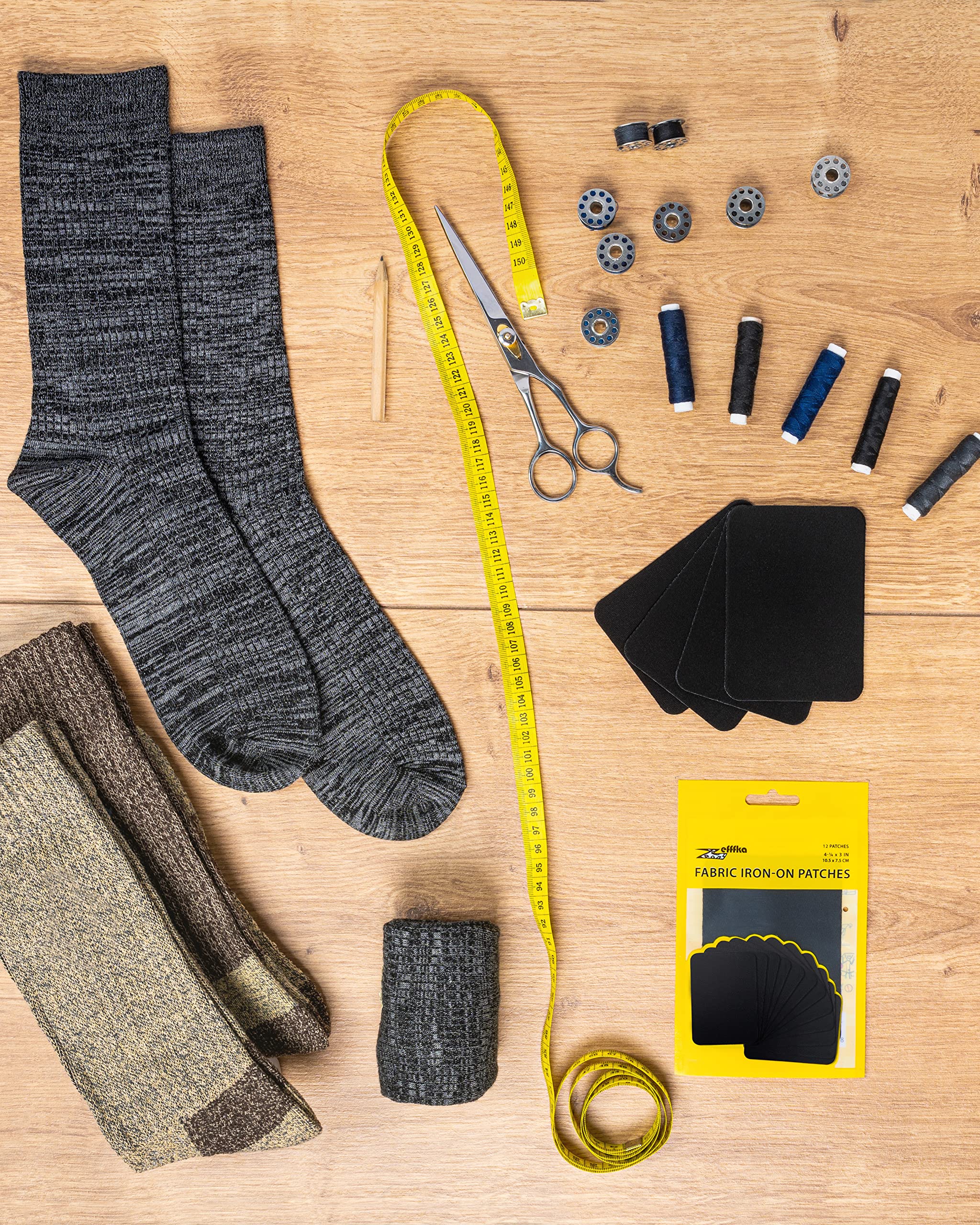 ZEFFFKA Premium Quality Fabric Iron-on Patches Inside & Outside Strongest Glue 100% Cotton Black Repair Decorating Kit 12 Pieces Size 3