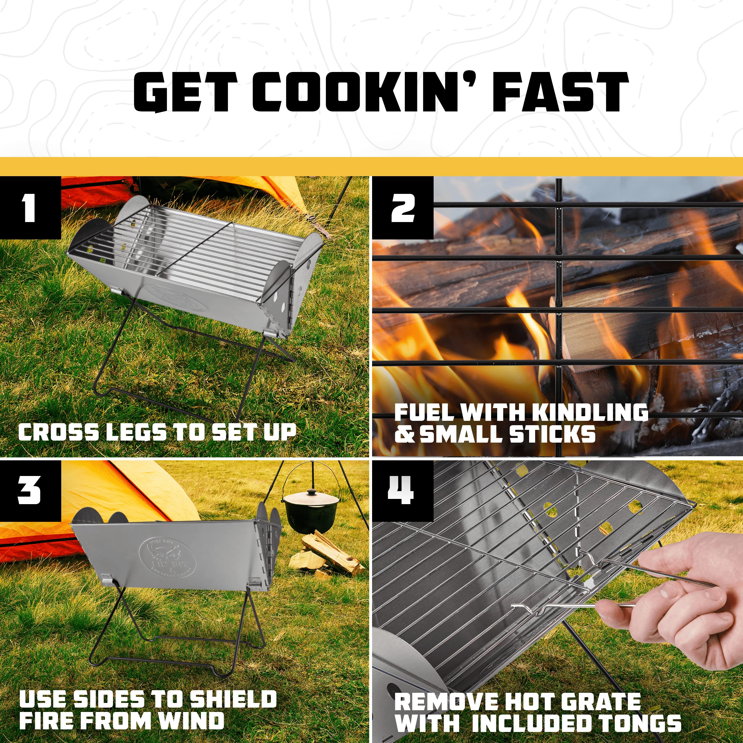 Portable Camping Grill - Collapsible Fire Pit for Camping, Stainless Steel 13.6 x 10.2 Inch - 2.2lb Pop Up Fire Pit with Case for BBQ, Tailgating, Backyard, Outdoor Use