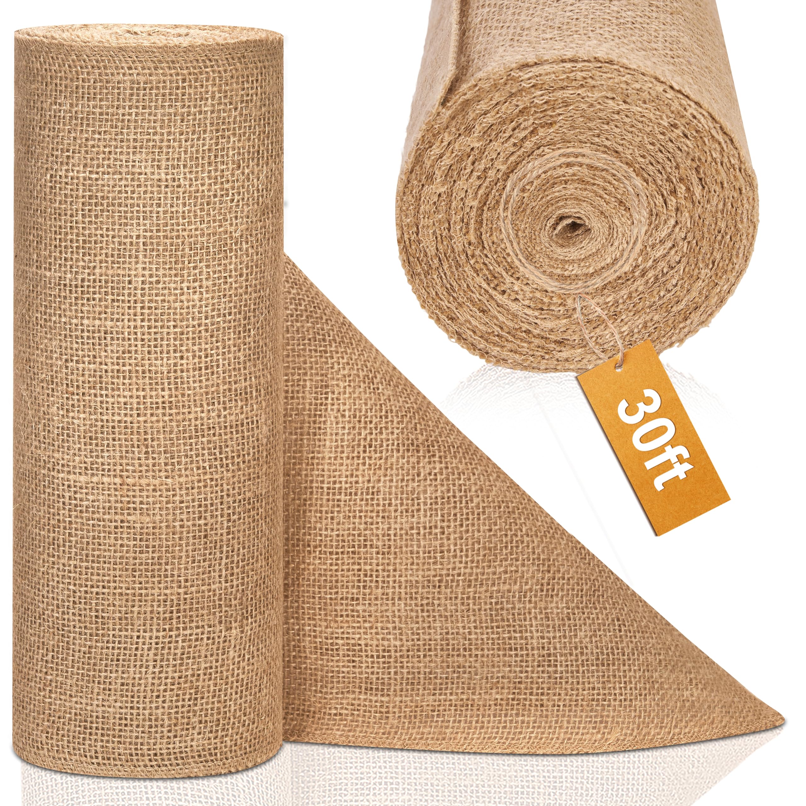 Photo 1 of 12" x 10 yd Burlap Table Runners, Jute Burlap Runner for Table, Fabric Roll with Finished Edges, Ideal for Weddings, Placemats, Crafts, Home Decoration, Gardening