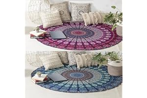 Popular Handicrafts Round Tapestry Set of 2, Wall Hanging Ombre Hippie Mandala Bohemian Hippy Intricate Indian Tapestries Tablecloth 70 Inches,(178cm) Purple & Blue