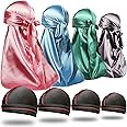 ForceWave 8PCS Silky Durag Men Wave Cap Long Tail Do rag for 360 Wave Dew Rag Packs