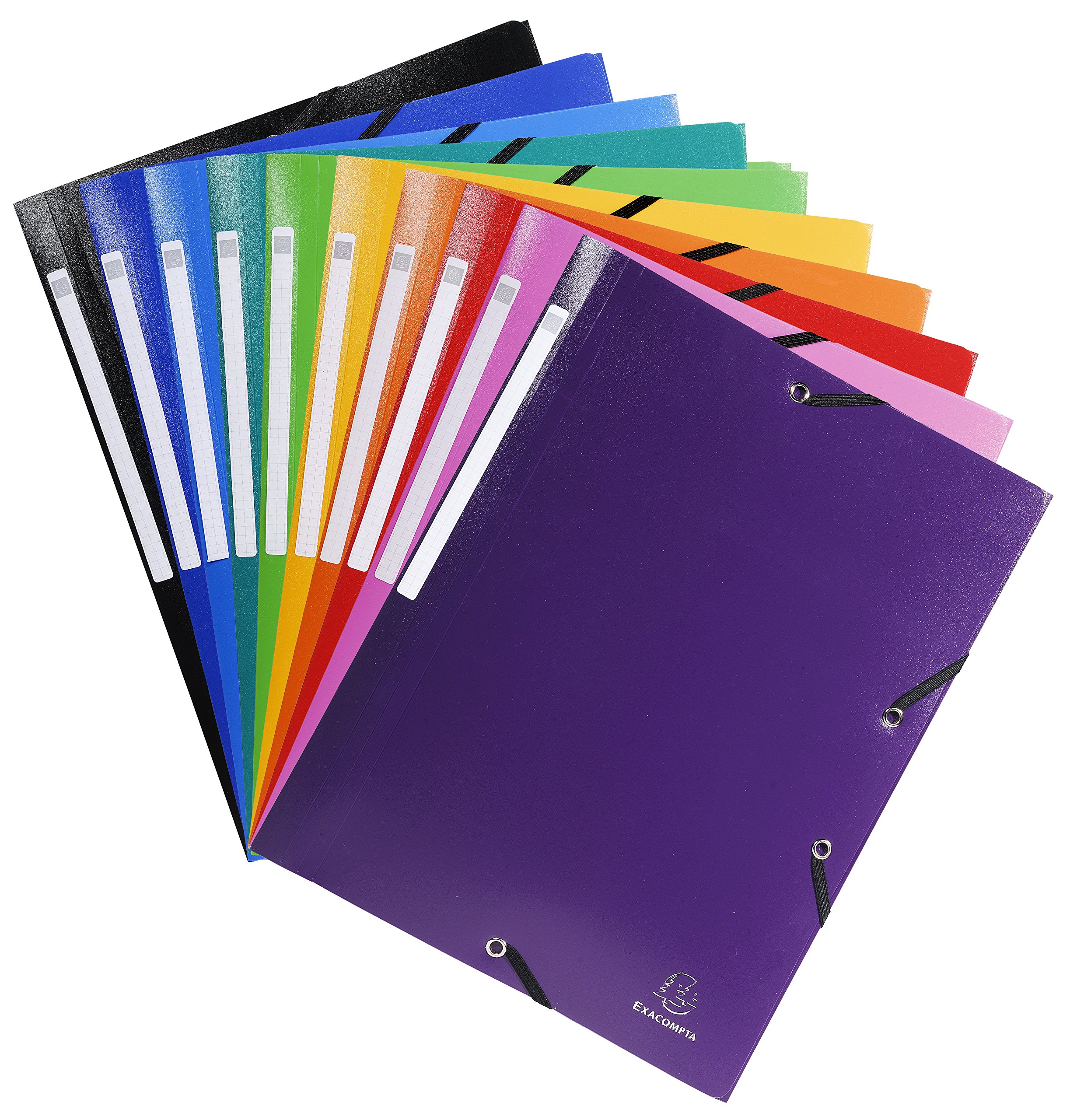 Exacompta - Ref 55840E - Opaque PP Elasticated 3-Flap Folders - Suitable for A4 Documents, 0.5mm Polypropylene, Spine Label, Suitable for Confidentiality - Assorted Colours (Pack of 10)