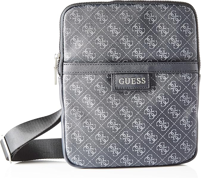 Guess Men's DAN Logo Mini Flat Crossbody Bags Briefcase, Black, 19x23x2