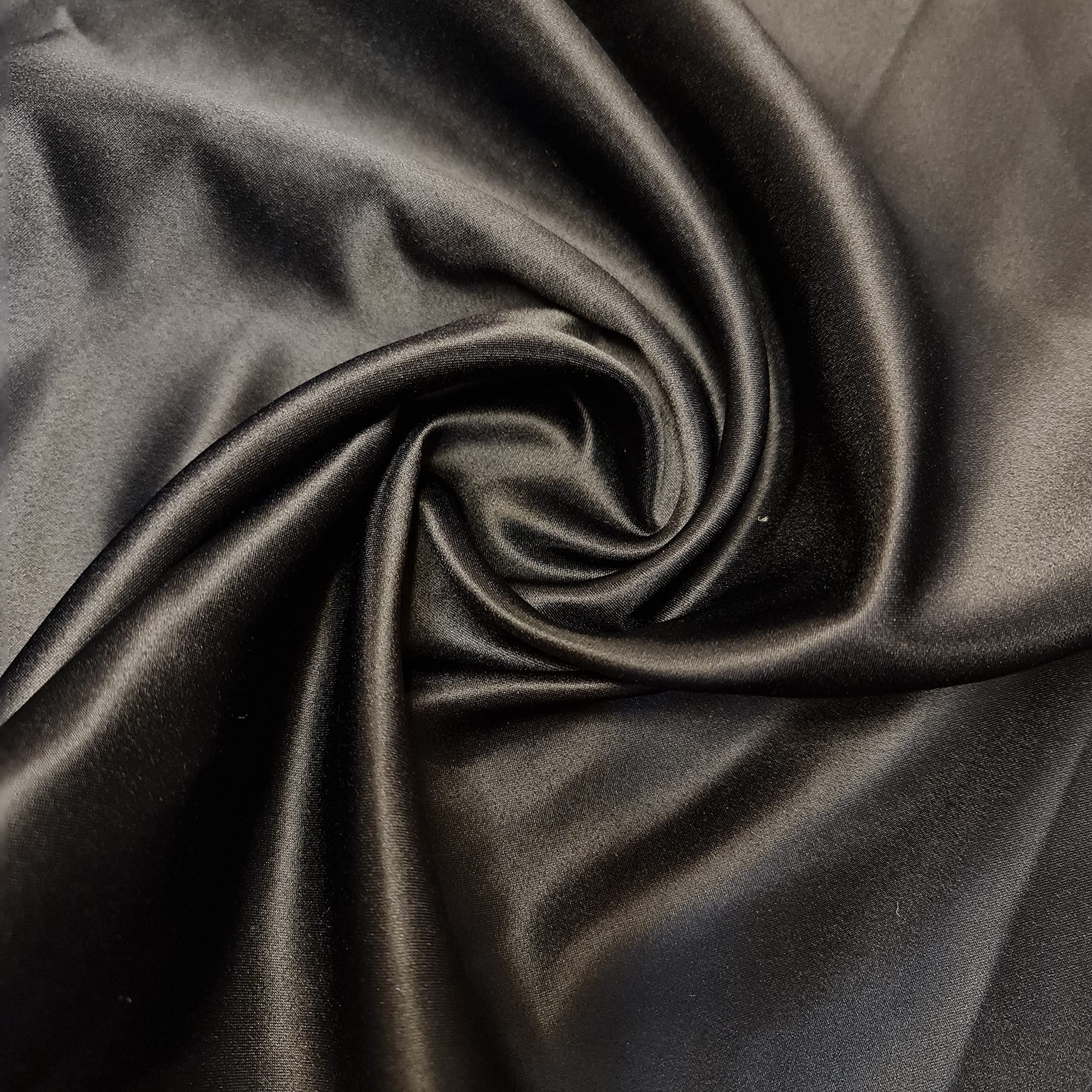 Premium Dull Duchess Bridal Satin Fabric Bridal Dress Prom Material Crepe Back (Black, 1 Meter)