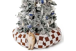 LE SURE Lesure Cat Tunnel Bed for Indoor Cats - Cute Cat Donut Tunnel Toys for Small Large Cats with Washable Circle Cushion, Round Pet Peekaboo Cave Toy for Kitten/Puppy/Rabbit, Standard Brown Checks