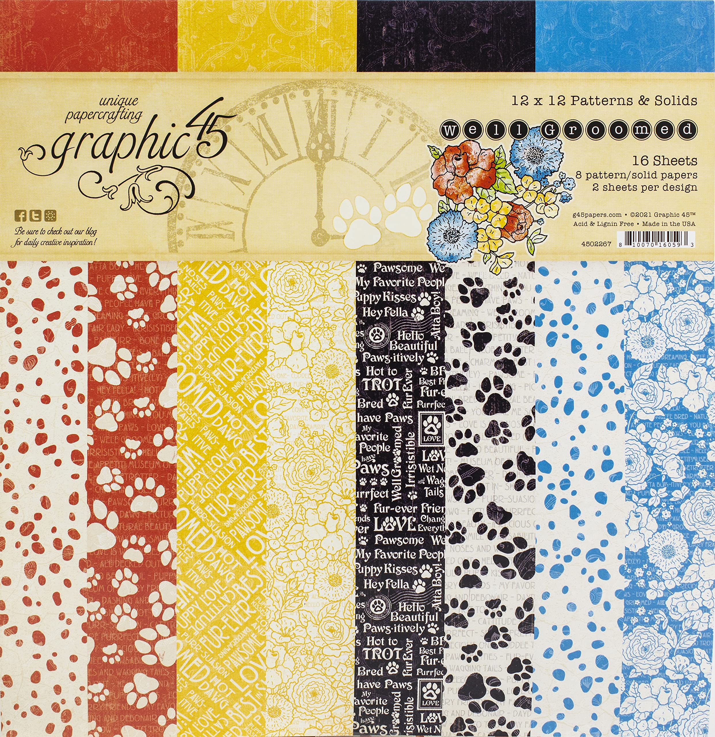 Graphic 45 12x12 Inch Patterns & Solids Paper Pad Well Groomed