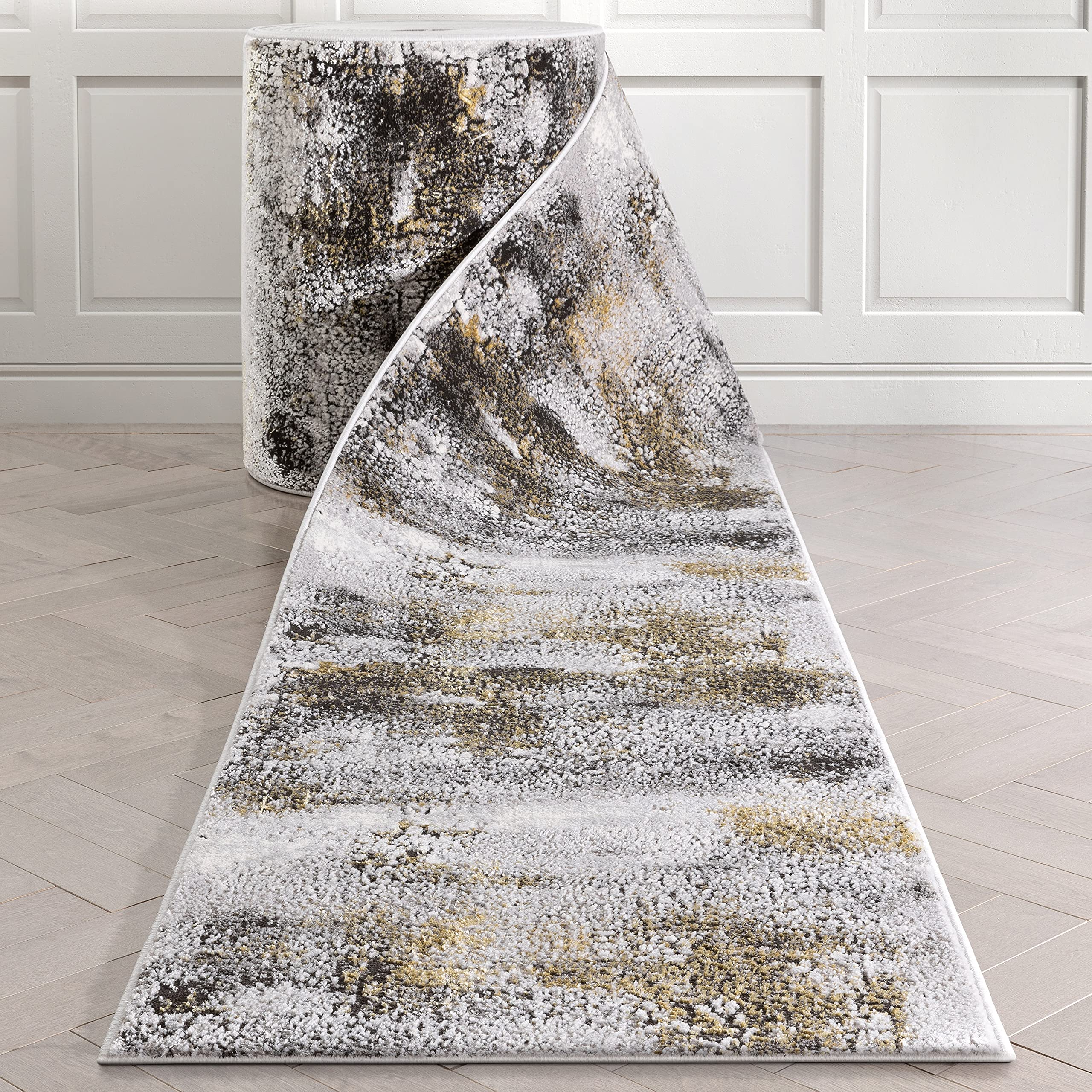 Well Woven Custom Size Hallway Stair Runner – Choose Your Length – Fairmont Collection Kennet Grey Abstract Industrial 26 Inches Wide x 35 Feet Long Runner (26″ x 35′ Runner)