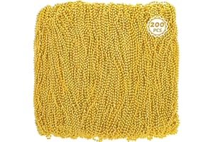 HUSKEIN 200PCS Bead Necklace, Mardi Gras Beads, 33 IN Gold Beads Party Accessories, Mardi Gras Decorations Parade Throws Beads Bulk Toy Costume Party Beads Pirate Christmas Party Favors Supplies