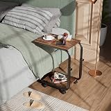 SIMPDIY Adjustable Side Table with Wheels Rustic Brown Heavy Duty Iron view 9