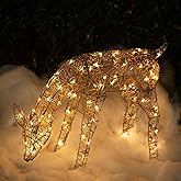 Alpine Corporation Grazing Rattan Reindeer Decoration with Warm White Lights, Christmas Decoration