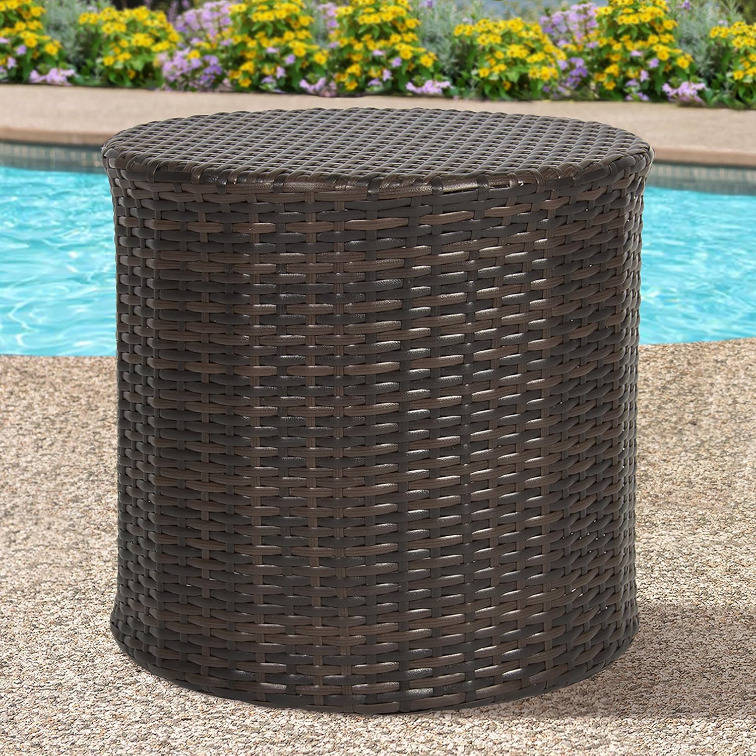 Amazon Com Best Choice Products Outdoor Round Wicker Rattan Barrel Side Table Patio Furniture W Storage And Steel Frame Brown Garden Outdoor