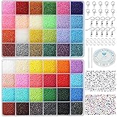 KERGAEN 48000-Piece 2mm Seed Beads & Alphabet Beads Kit – 12/0 Ultra-Fine Jewelry Making Supplies, Including Elastic String, Earring Hooks & Clasps – All-in-One DIY Craft Set for Bracelets & Necklaces