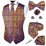 GUSLESON Mens Gold Royal Blue Paisley Suit Vest Tie
