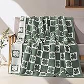 Elegant Comfort Premium St Patrick's Day Throw Blanket - Ultra Soft and Lightweight, Luxury Knitted Breathable Irish Green Lucky Clover Shamrock Fleece for Couch, Bed, 50 x 70 Inch, Plaid Clover
