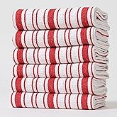Casa De Lan Kitchen Towels Set – Pack of 6 (20’’ x 30’’) Extra Large Premium Cotton Dish Towels for Kitchen – Basket Weave Towels – Absorbent – 100% Cotton – with Hanging Loop – Red