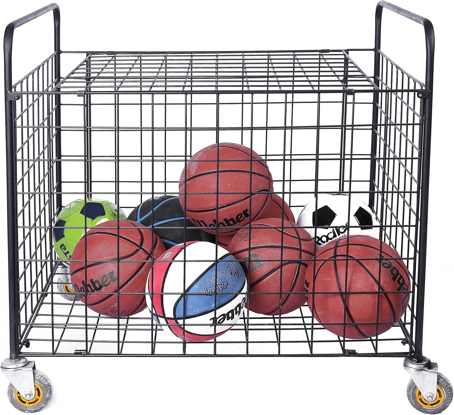 MyGift Black Metal Rolling Multi Sports Ball Storage Hopper & Basketball, Football, Soccer Equipment Cart: Sports & Outdoors