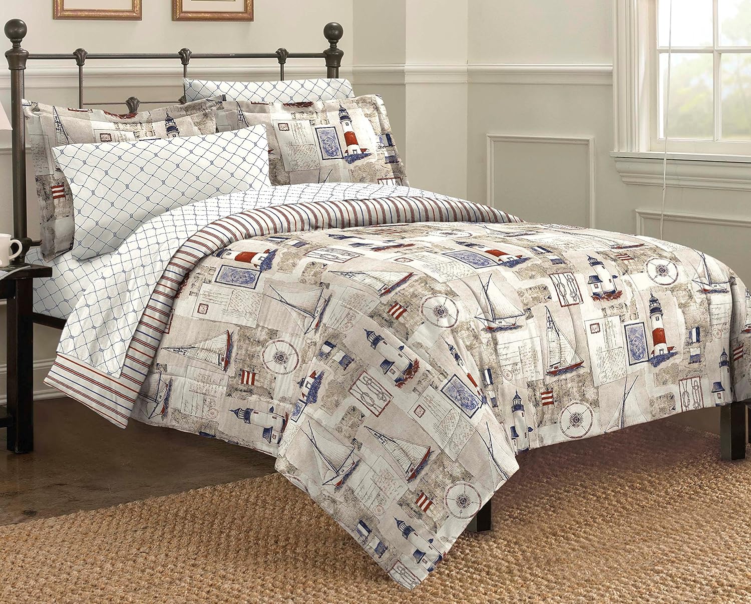 Amazon Com Free Spirit Cape Cod Seaside Sailing Nautical Comforter Set Multi Colored Twin Home Kitchen