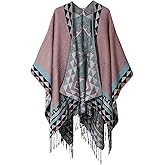 Urban CoCo Women's Printed Tassel Open front Poncho Cape Cardigan Wrap Shawl