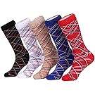 Marino Mens Patterned Dress Socks, Fashion Cotton Socks - 5 Pack - Multi Directional Striped - 10-13