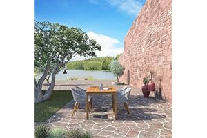 Urban Elements Nature Patio Furniture Set | Teak Finish 100% FSC Eucalyptus Wood | Backyard Furniture, Outside Table and Chairs, Rectangular Outdoor Dining Set, 5-Piece Grey