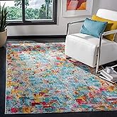 SAFAVIEH Luxor Collection Area Rug - 6'7" Square, Aqua & Fuchsia, Handmade Modern Colorful Abstract, Ideal for High Traffic A