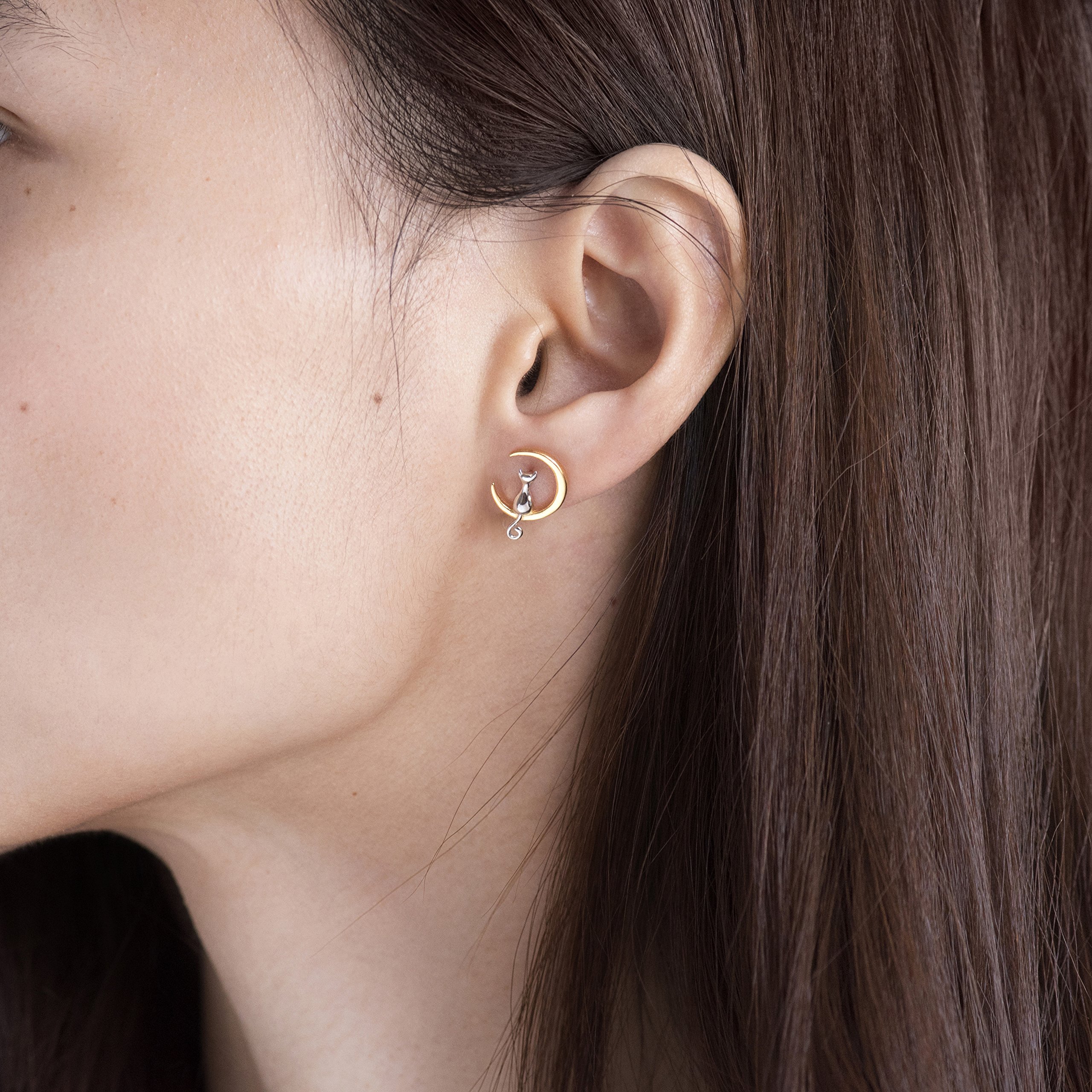 S.Leaf 18Karat Plated Cat Earrings for Women 925 Sterling Silver Hypoallergenic Cat Moon Stuff Lovers Jewelry for Women Trendy Birthday Friendship Anniversary Best Gifts for Women Her Party