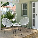 SONGMICS Garden Patio Set 3 Pieces Acapulco Chair Glass Top Table White view 3