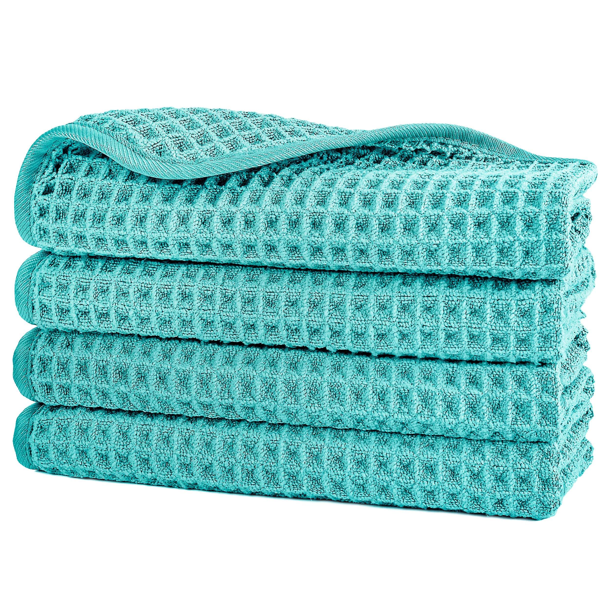 POLYTE 430 gsm Microfibre Lint Free Washcloth Face Towel, 33 x 33 cm, 4 Pack (Waffle Weave)