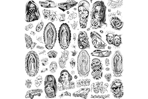 TASROI 6 Sheets Large Chicano Temporary Tattoos For Men Women Adult, Chicana Guadalupe Gangster Fake Tattoos Prisoner Day of the Dead, Halloween Mexico Tattoo Stickers, Tatuajes Temporales Autocolante