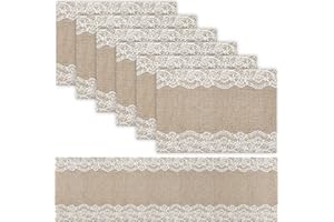 TRIVETRUNNER -ANNA STAY Trivetrunner: Decorative Modular Trivet Runner with 6 pcs Placemats Set Hot Pad, Heat-Resistant Surface,for Hot Plates, Pots, Dishes (Jute and Lace Set 1 Table Runner + 6 placemats)